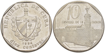 Куба 10 сентаво 1994 форт в Гаване Ла-Фуэрса KM 576.1 сталь плакированная никелем 66-659
