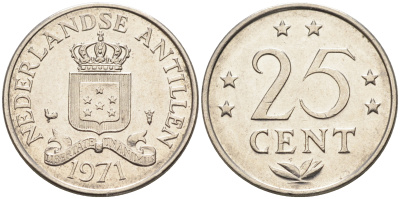 Нидерландские Антилы 25 центов 1971 Юлиана (1948-1980) KM 11 никель 4169-365