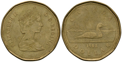 Канада 1 доллар 1988 утка KM 157 никель плакированный бронзой 4120-246