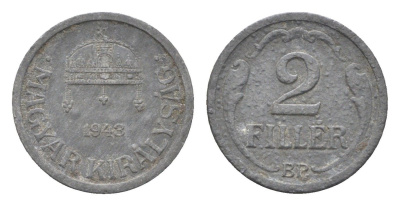 Венгрия 2 филлера 1943 BP KM 519 цинк 4665-546