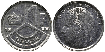 БЕЛЬГИЯ 1 ФРАНК 1989 BELGIE KM 171 сталь плакированная никелем 99-1234