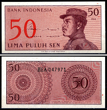 Индонезия 50 Сен 1964 доброволец Pick 94 a бумага UNC 7551-33-2-2