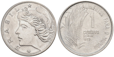 Бразилия 1 сентаво 1975 FAO, сахарный тростник KM 585 нержавеющая сталь 187-525