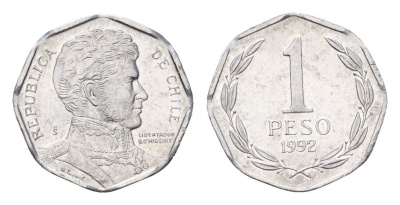 Чили 1 песо 1992 KM 231 алюминий UNC 4685-637