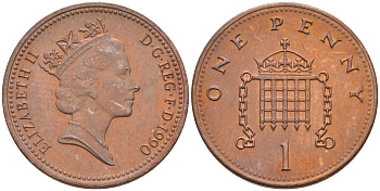Великобритания 1 пенни 1990 Елизавета II (1952-2022) KM 935, Spink 4381 (B3) бронза 4594-124