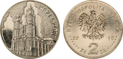 Польша 2 злотых 2010 MW, серия польские города, Кшешув (Krzeszow) KM 744 нордик UNC 4511-335