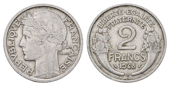 Франция 2 франка 1948 B KM 886a.2, Le Franc 269.13 алюминий 4118-553