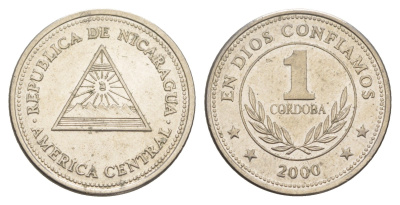 Никарагуа 1 кордоба 2000 KM 89 сталь плакированная никелем aUNC 4641-355
