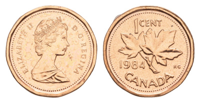 Канада 1 цент 1984 Елизавета II (1952-2022), кленовый лист KM 132 бронза PROOF-LIKE (BU) 4630-938