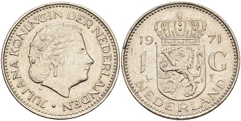 Нидерланды 1 гульден 1971 Юлиана (1948-1980) KM 184а никель 4171-116