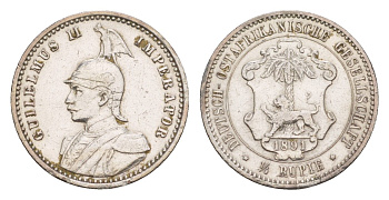 Германская Восточная Африка 1/4 рупии 1891 KM 3 серебро 603-741