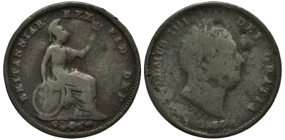 Великобритания 1/3 фартинга 1835 Вильгельм IV (1830-1837) KM 721, Spink 3850 медь 1515-2132