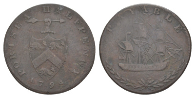 Великобритания, Хэмпшир, Портсея 1/2 пенни 1794 Dalton & Hamer 69, Atkins 45 медь 1522-832
