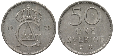 Швеция 50 эре 1973 Густав VI Адольф (1950-1973) KM 837 медно-никель 4122-332