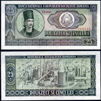 Румыния 25 леев (лей) 1966 Pick 95 a (2) бумага 7222-19-1-2