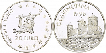 Финляндия 20 евро 1996 Крепость Олавинлинна серебро PROOF 1068-4-23