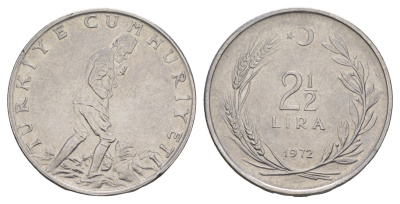 Турция 2 1/2 лиры 1972 KM 893.2 нержавеющая сталь 4153-1153