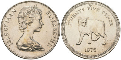 Остров Мэн 25 пенсов 1975 кошка Мэна (мэнкс) KM 31 медно-никель BU 4386-1031
