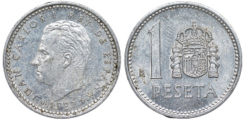 Испания 1 песета 1987 Король Хуан Карлос I (1975 - 2014) KM 821 алюминий 4176-127