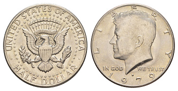 США 1/2 доллара (50 центов) 1979 D, Джон Кеннеди KM A202b медь плакированная медно-никелем aUNC 4117-643