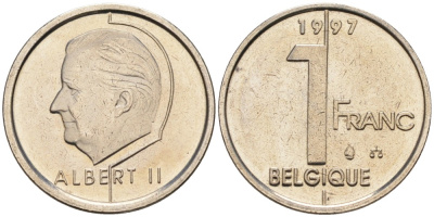 Бельгия 1 франк 1997 Belgique KM 187 железо плакированное никелем UNC 192-518