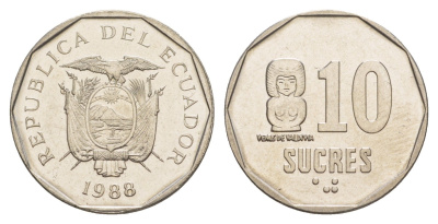 Эквадор 10 сукре 1988 KM 92.1 сталь плакированная никелем UNC 4641-713