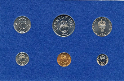 Швеция набор монетного двора из 6 монет 1976 в картоне, Карл XVI Густав (1973- ) KM MS4 UNC 7-5-7-220