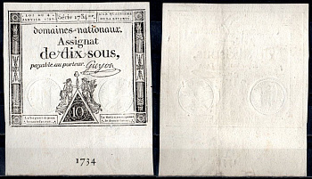 Франция 10 солей 1792 Pick A53 бумага 7183-28-2-1