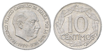 Испания 10 сентимо 1959 Франсиско Франко (1939-1975) KM 790 алюминий 4627-919