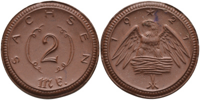 Саксония 2 марки 1921 J. N 56 фарфор 1094-2-23