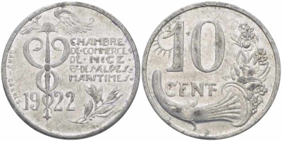ФРАНЦИЯ 10 САНТИМОВ 1922 КОМЕРЧЕСКАЯ ПАЛАТА НИЦЫ , ТОКЕН алюминий 4395-1033