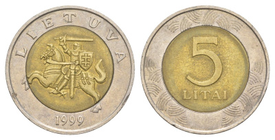 Литва 5 лит 1999 KM 113 биметалл 4633-912