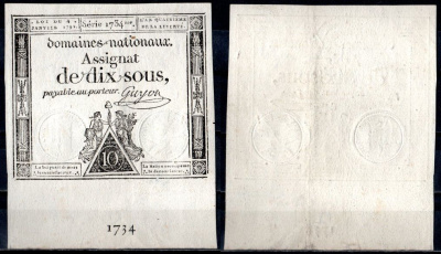 Франция 10 солей 1792 Pick A53 бумага 7183-28-2-1