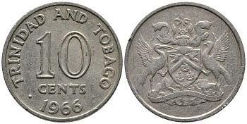 Тринидад и Тобаго 10 центов 1966 герб KM 3 медно-никель 4549-563