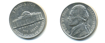 США 5 ЦЕНТОВ 1990 D, ДЖЕФФЕРСОН KM А192 медно-никель 179-747