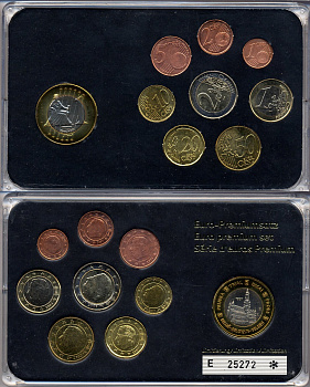 Бельгия евронабор из 8 монет + 1 европробник 2001 - 2007 планшет биметалл UNC 3-4-9-08