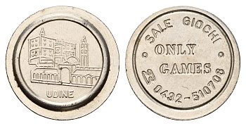 Италия, Удине жетон для равлечений на одну игру диаметр 24 мм, вес 5,6 гр нержавеющая сталь 4670-824