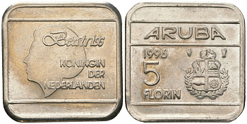 Аруба 5 флоринов 1996 Беатрикс (1980-2013) KM 12 сталь плакированная никелем 4619-357