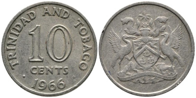 Тринидад и Тобаго 10 центов 1966 герб KM 3 медно-никель 4549-563