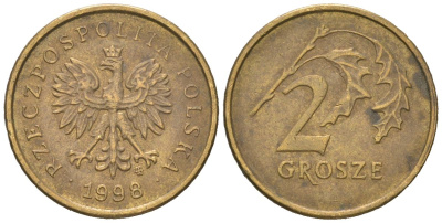 Польша 2 гроша 1998 MW KM 277, Parchimowicz 702e латунь 4618-137