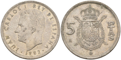 Испания 5 песет 1982 Хуан Карлос I (1975 - 2014) KM 823 медно-никель 4155-723
