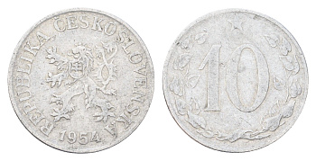 Чехословакия 10 геллеров 1954 KM 38 алюминий 4706-752
