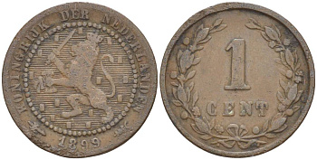 НИДЕРЛАНДЫ 1 ЦЕНТ 1899 ВИЛЬГЕЛЬМИНА I (1891-1948) KM 107 бронза 4547-1262
