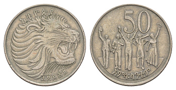 Эфиопия 25 сантимов 1977 EE 1969 KM 46 медно-никель 4544-1247