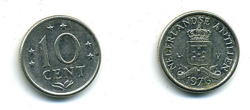 Нидерландские Антилы 10 центов 1976 Юлиана (1948-1980) KM 10 никель 46-1129