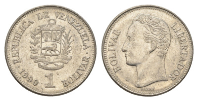 Венесуэла 1 боливар 1990 Симон Боливар Y 52a.2 сталь плакированная никелем 4662-913