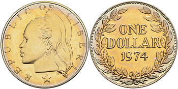 Либерия 1 доллар 1974 KM 18a.2 медно-никель PROOF 00-00