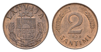 Латвия 2 сантима 1939 KM 11.2 бронза 4679-247