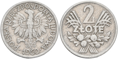 Польша 2 злотых 1960 MW KM 46, Parchimowicz 216c алюминий 4557-1035