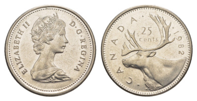 Канада 25 центов 1982 Елизавета II (1952-2022), олень KM 74 никель 4637-832